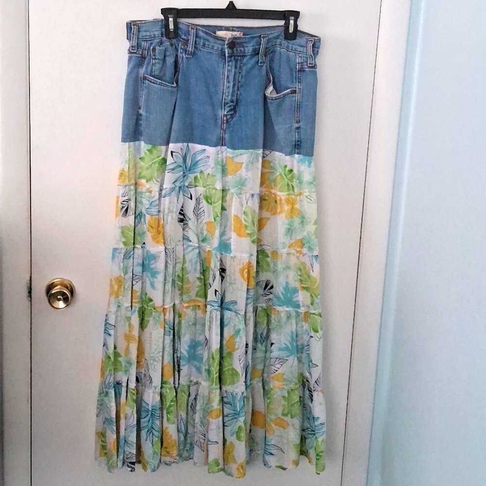 Bohemian/70's,Hippie Inspired,Handmade,from Levi's Jeans, Floral,Maxi Skirt 🏵🌿